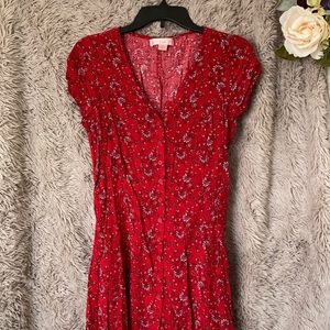 Button-up Red Floral Dress w/ Lace up Back 🖤